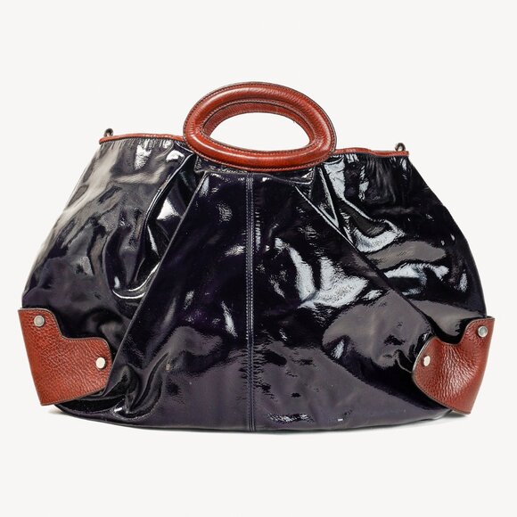 Marni Balloon Navy-Patent-Leather Trimmed Shoulder Bag - Picture 4 of 11